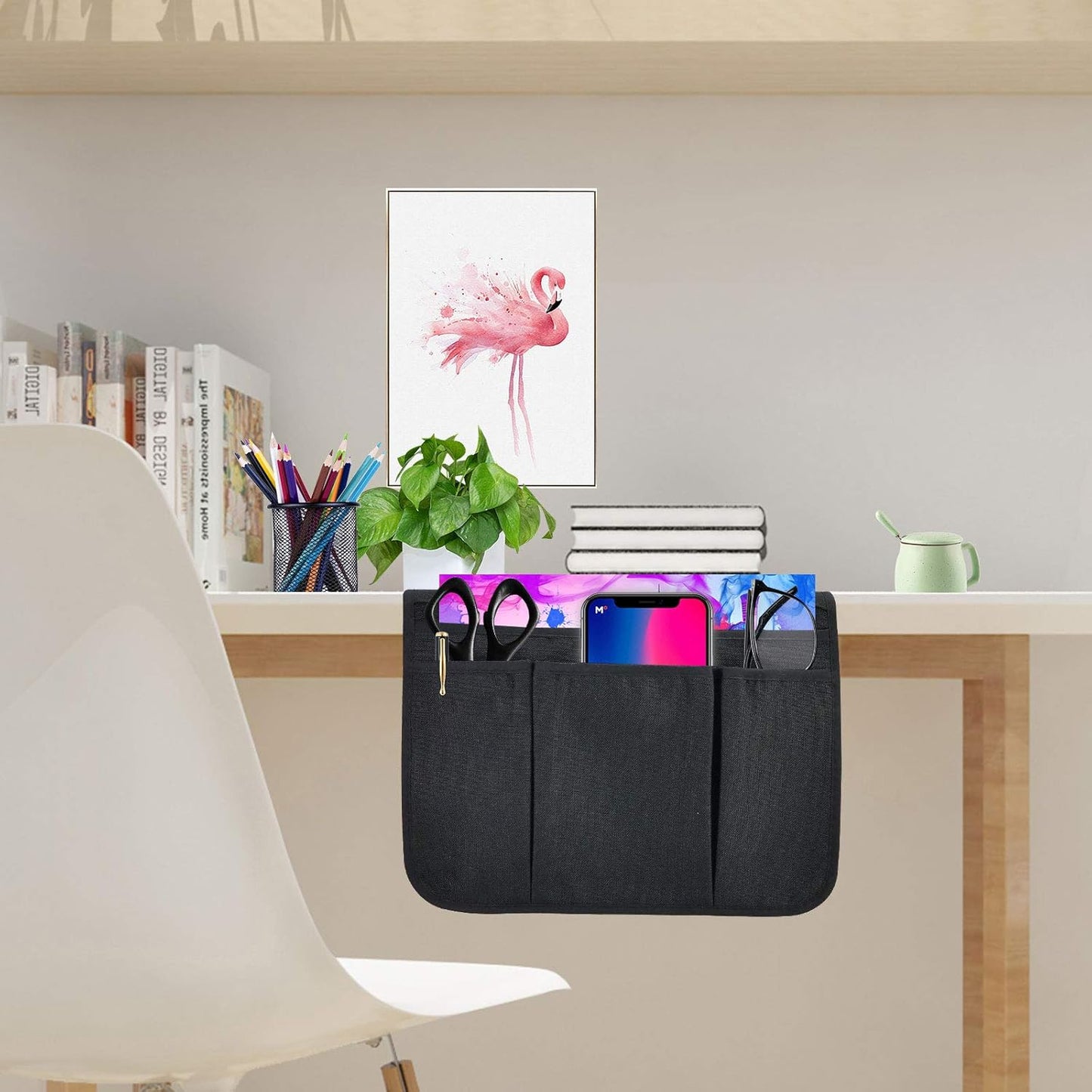 Bedside Caddy Bedside Storage Organizer Magazine Phone Tablet Ipad Remote Holder, Organizer Caddy for Home College Dorm Bed, Sofa, Bunk Bed (Black)