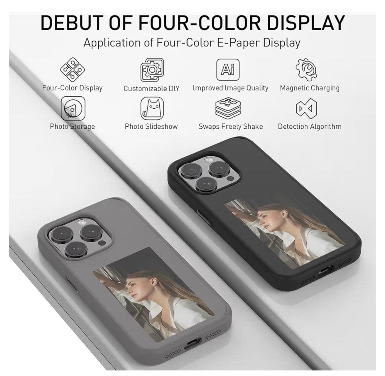 Smart NFC E-Ink Screen DIY Images Back Case for Iphone 16 Pro Max