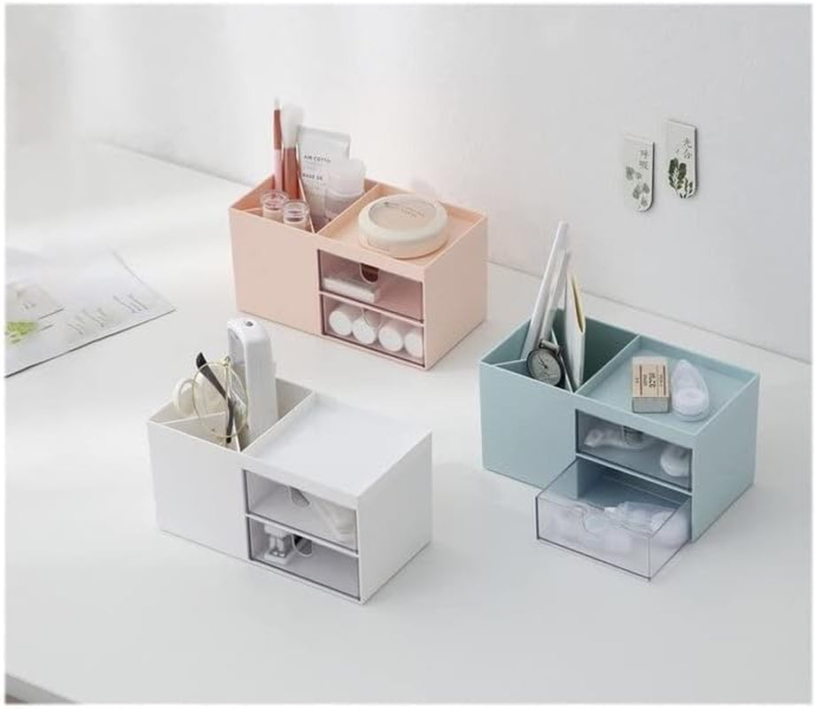 Desktop Storage Organizer Pen Holder for Desk Cute Pencil Holder with 2 Drawer Desk Organization for Office, Home, School(White)