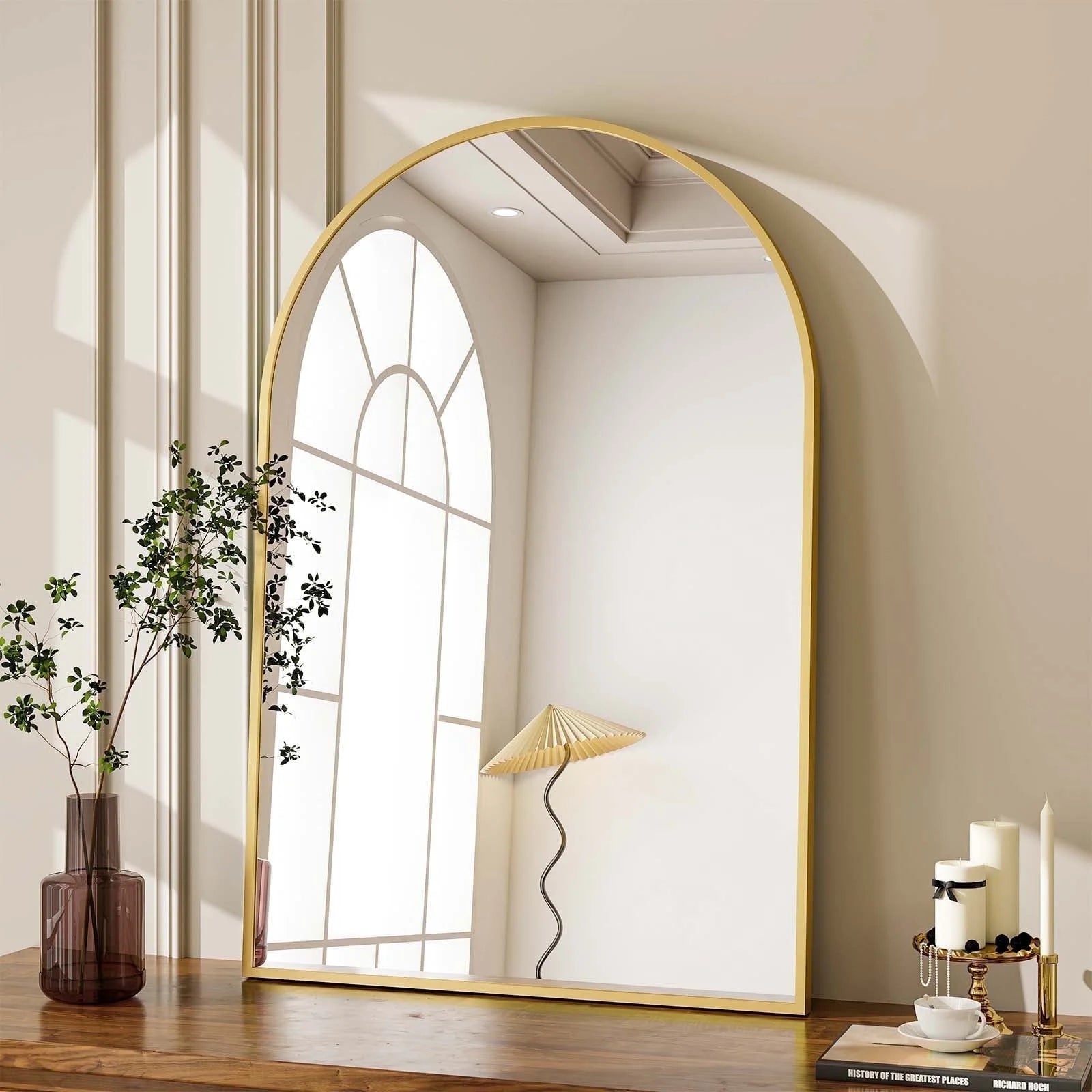 24"X 36" Bathroom Mirror Wall Vanity Arched Mirror, Gold