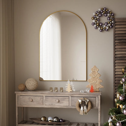 24"X 36" Bathroom Mirror Wall Vanity Arched Mirror, Gold