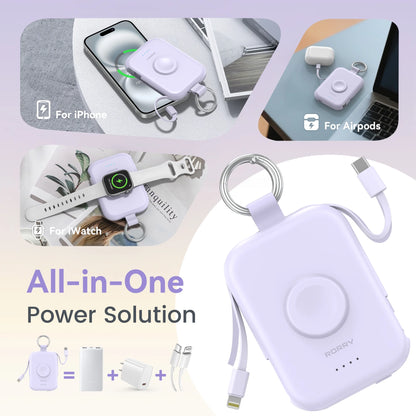 Portable Charger, 5000Mah Power Bank - Apple Watch Charger with Built-In Cables,Travel-Ready Portable Charger for Iphone 17/ 16/15/14 ,Android ,Apple Watch Ultra2/11/10/9/8, Green