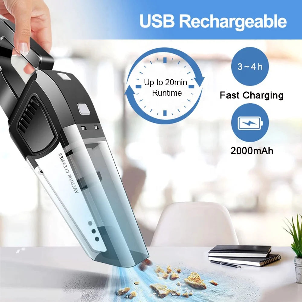 Portable Car Vacuum Cleaner, 120W Cordless Portable Duster Handheld Vacuum, Black