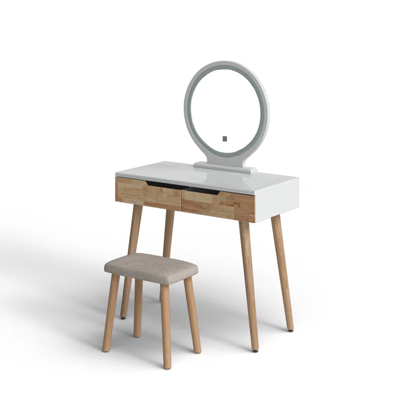 Rowell Vanity Table Set with 3 Modes Adjustable Brightness Mirror and Free Make-Up Organizer
