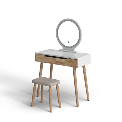 Rowell Vanity Table Set with 3 Modes Adjustable Brightness Mirror and Free Make-Up Organizer