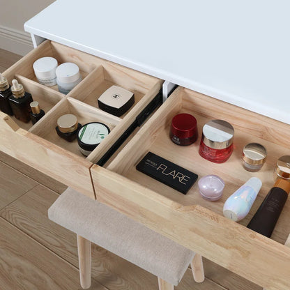 Rowell Vanity Table Set with 3 Modes Adjustable Brightness Mirror and Free Make-Up Organizer