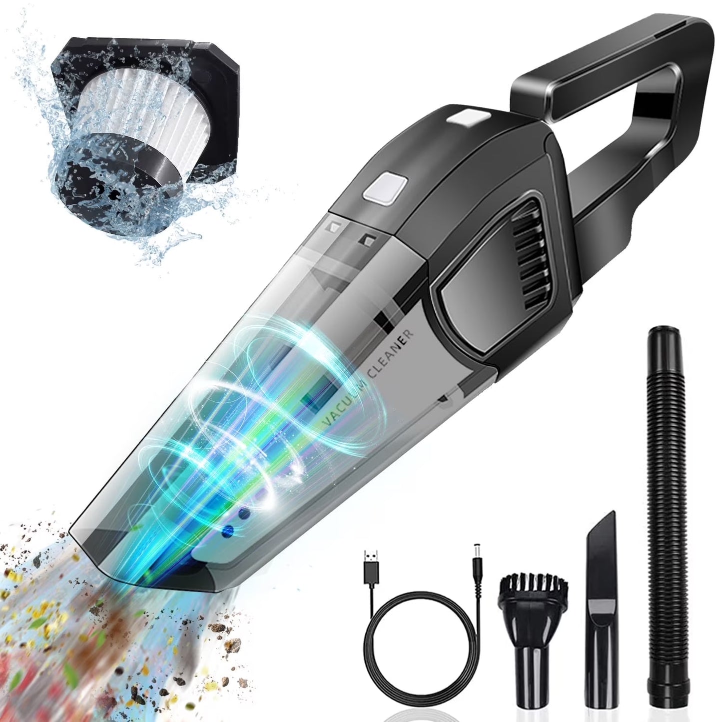 Portable Car Vacuum Cleaner, 120W Cordless Portable Duster Handheld Vacuum, Black