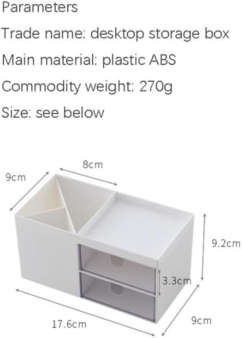 Desktop Storage Organizer Pen Holder for Desk Cute Pencil Holder with 2 Drawer Desk Organization for Office, Home, School(White)