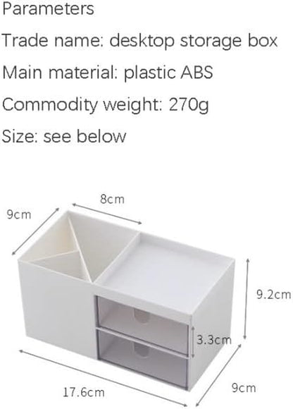 Desktop Storage Organizer Pen Holder for Desk Cute Pencil Holder with 2 Drawer Desk Organization for Office, Home, School(White)