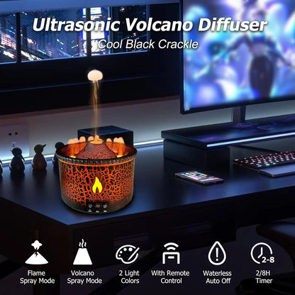 Volcano Diffuser, Essential Oil Diffuser, 300Ml, Flame & Volcano Mist Mode, Black