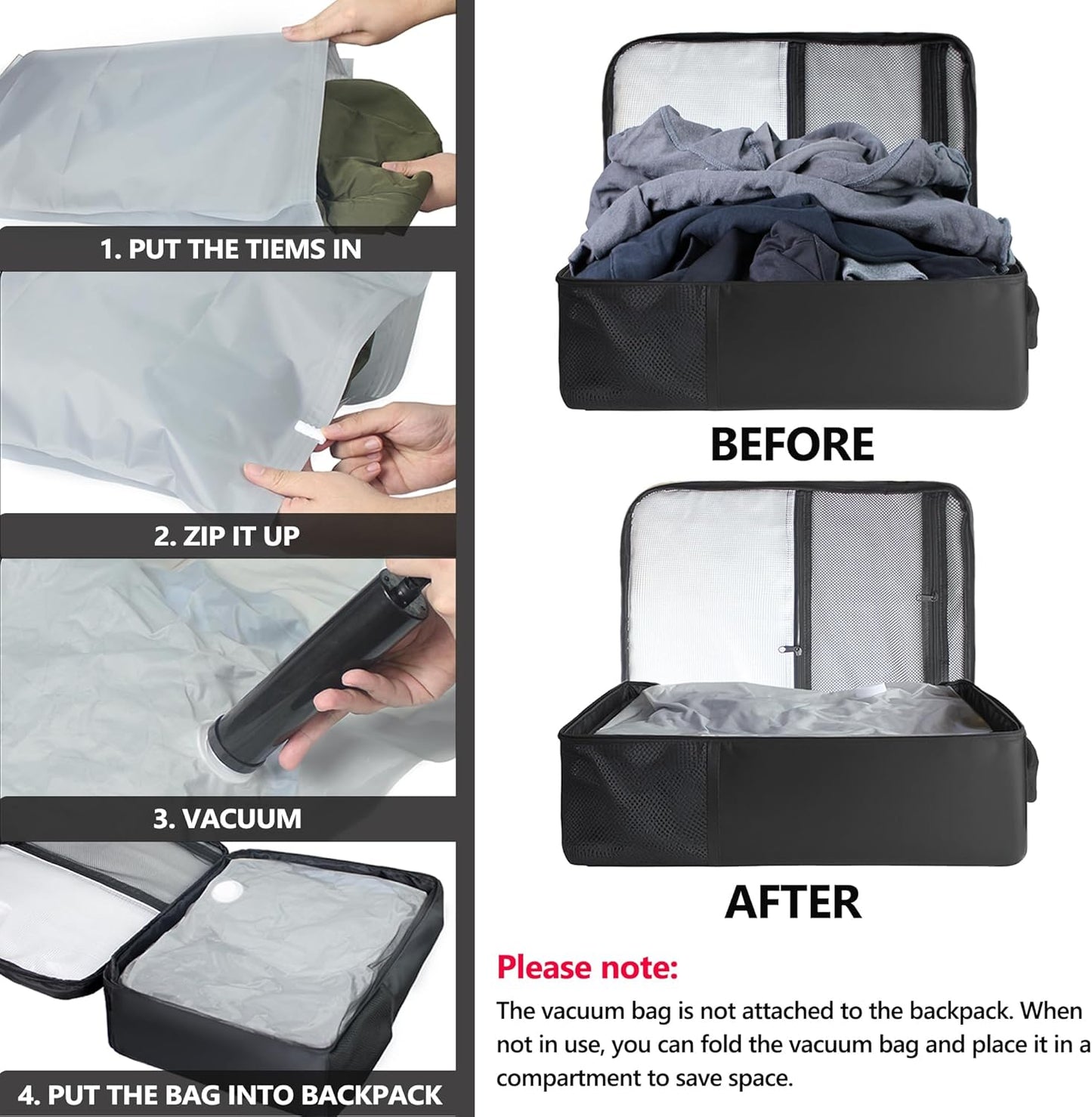 Travel Backpack with Vacuum Bag, 60L Seal Compression Air Vac Back Pack with ...