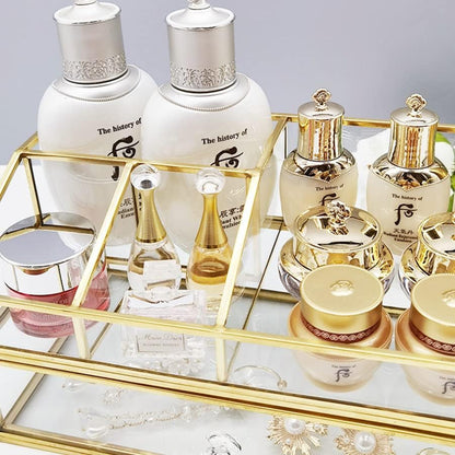 Glass Makeup Brush Holder, Makeup Brush Organizer Jewelry Display Box, Nordic Style Elegant Glass Makeup Organizer Nail Polish Lipsticks Eyeliners Holder for Vanity Bathroom Bedroom Office