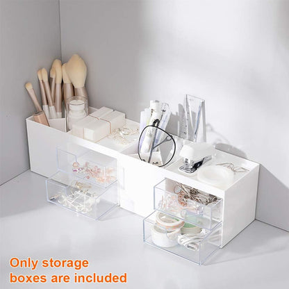 Desktop Storage Organizer Pen Holder for Desk Cute Pencil Holder with 2 Drawer Desk Organization for Office, Home, School(White)