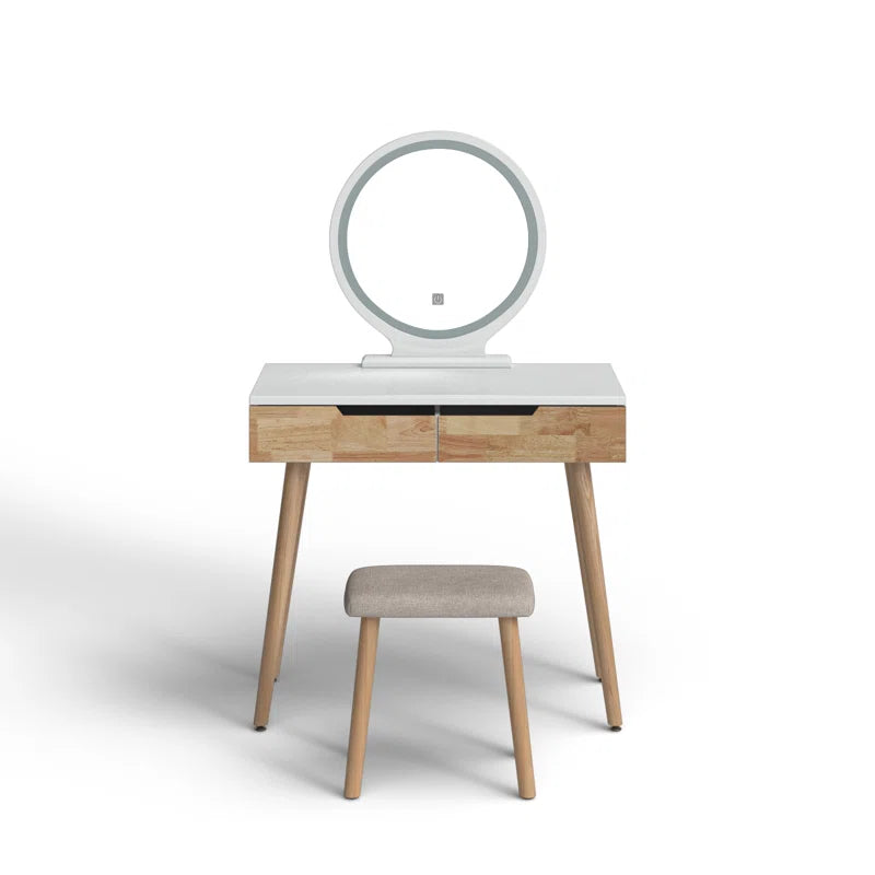 Rowell Vanity Table Set with 3 Modes Adjustable Brightness Mirror and Free Make-Up Organizer