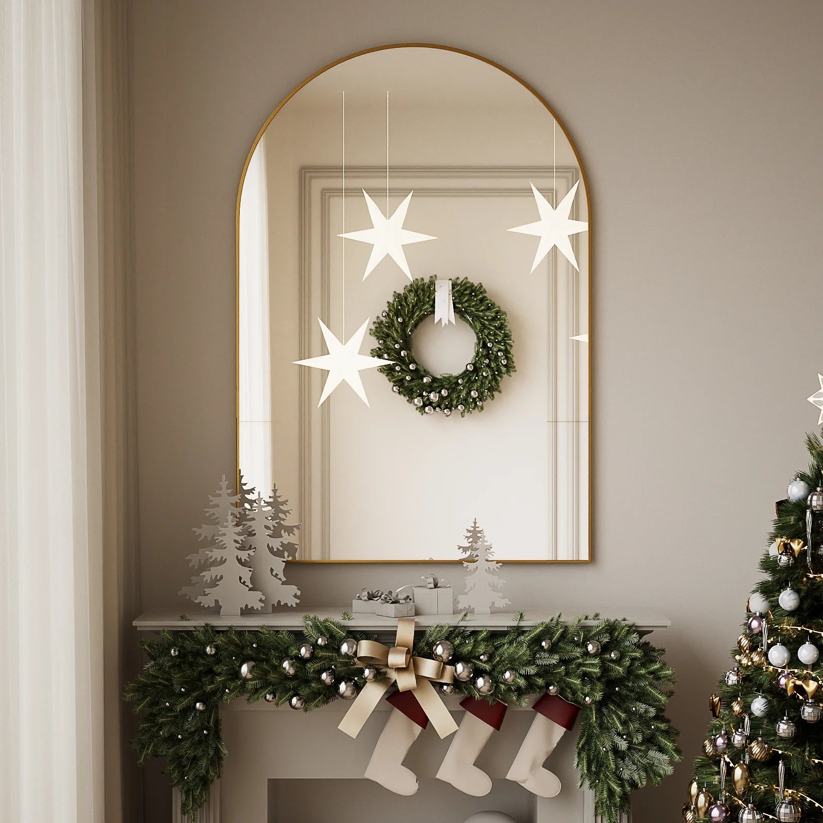 24"X 36" Bathroom Mirror Wall Vanity Arched Mirror, Gold