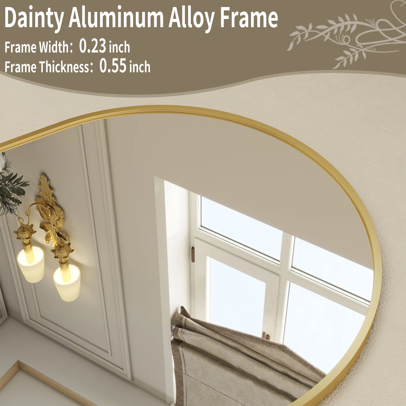 24"X 36" Bathroom Mirror Wall Vanity Arched Mirror, Gold