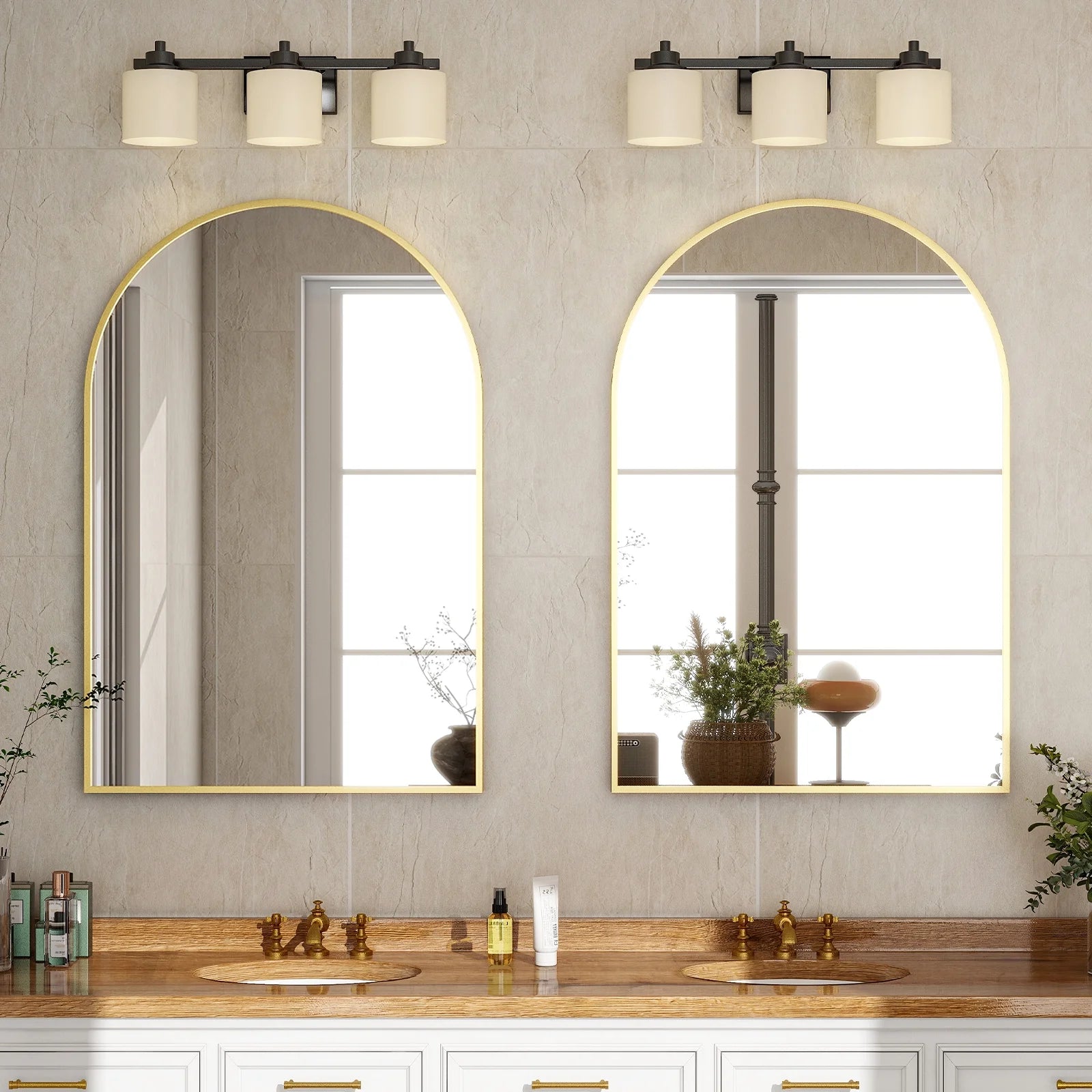 24"X 36" Bathroom Mirror Wall Vanity Arched Mirror, Gold