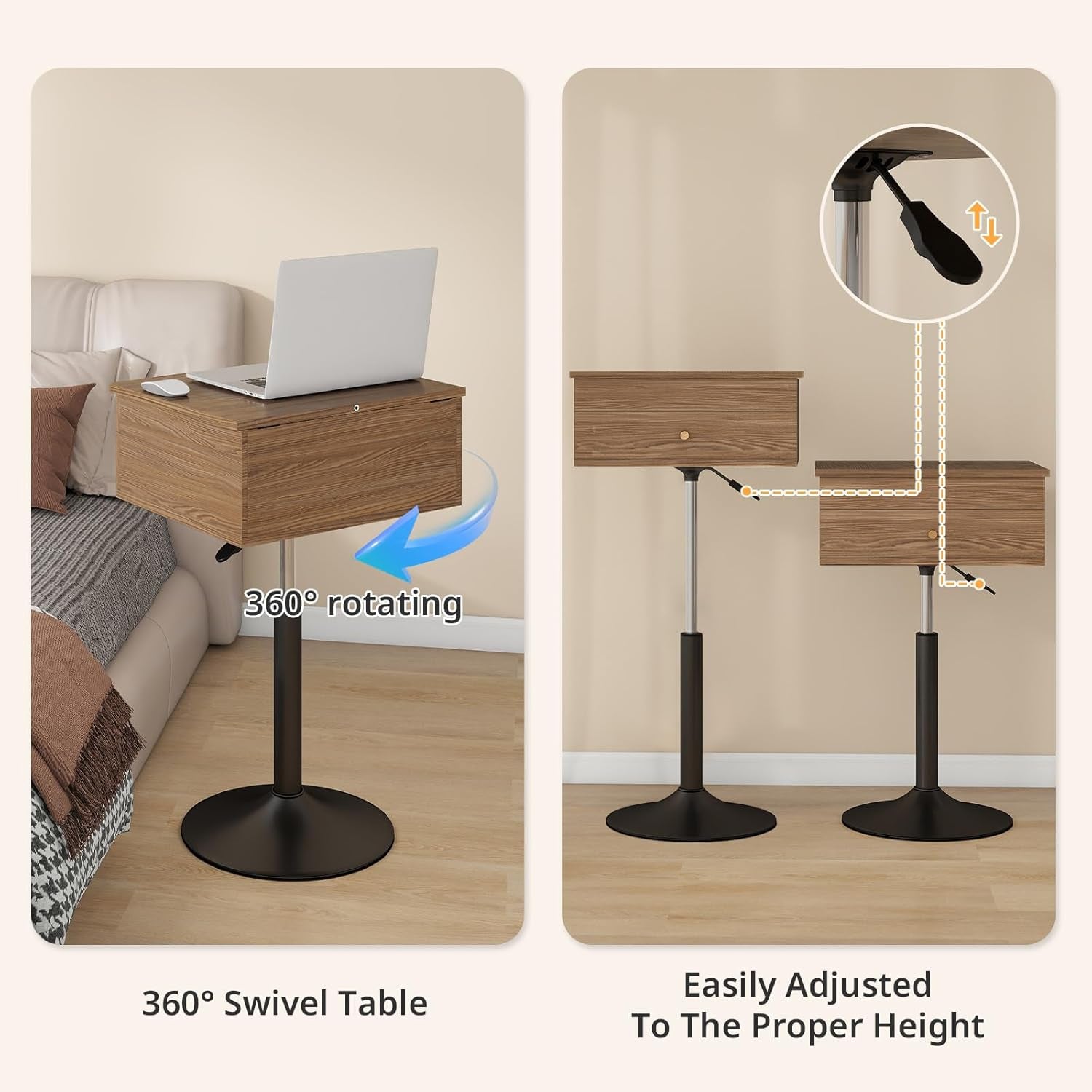 Small Vanity Desk with Adjustable Height Rotating 3 in 1 Flip Top Makeup Vanity with Mirror and Lights Mini Corner Brown Dressing Table for Bedroom