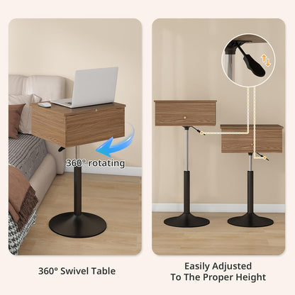 Small Vanity Desk with Adjustable Height Rotating 3 in 1 Flip Top Makeup Vanity with Mirror and Lights Mini Corner Brown Dressing Table for Bedroom