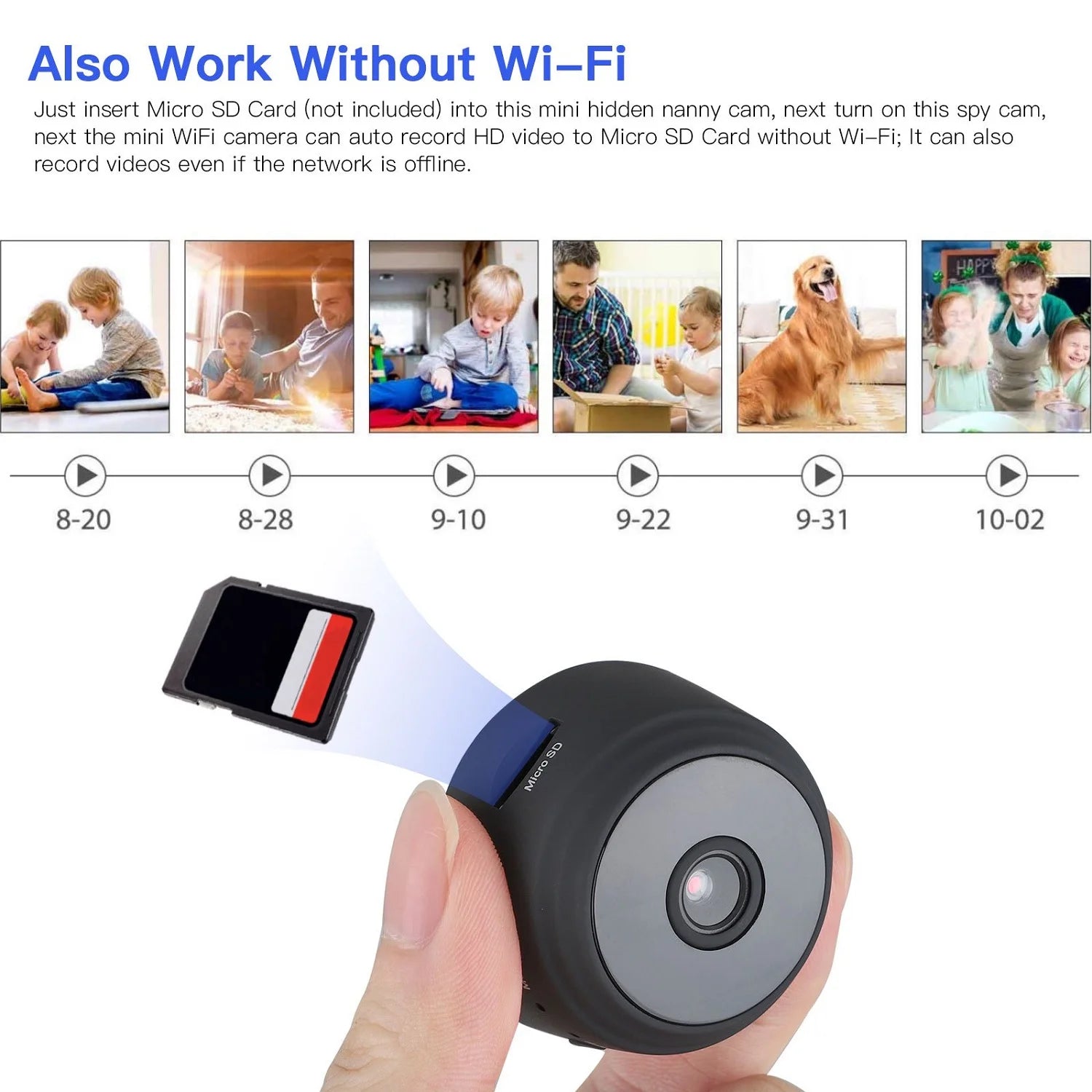 Mini Wireless Security Camera, Full HD 720P Portable Small HD Nanny Cam with Night Vision, Video Record and Motion Detection for Home Car Drone Office and Outdoor Use