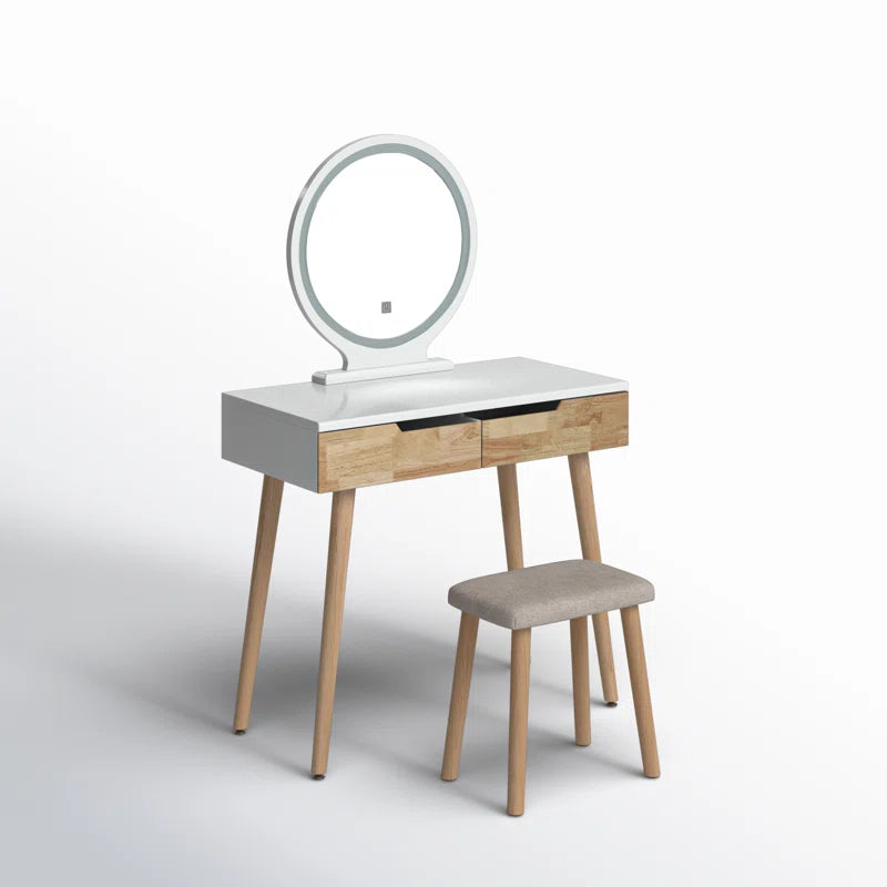 Rowell Vanity Table Set with 3 Modes Adjustable Brightness Mirror and Free Make-Up Organizer