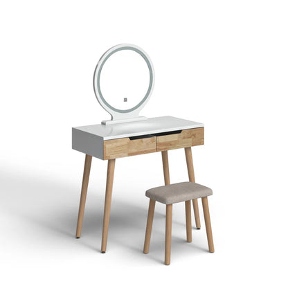 Rowell Vanity Table Set with 3 Modes Adjustable Brightness Mirror and Free Make-Up Organizer