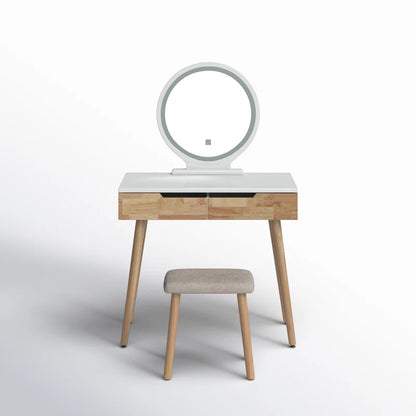 Rowell Vanity Table Set with 3 Modes Adjustable Brightness Mirror and Free Make-Up Organizer