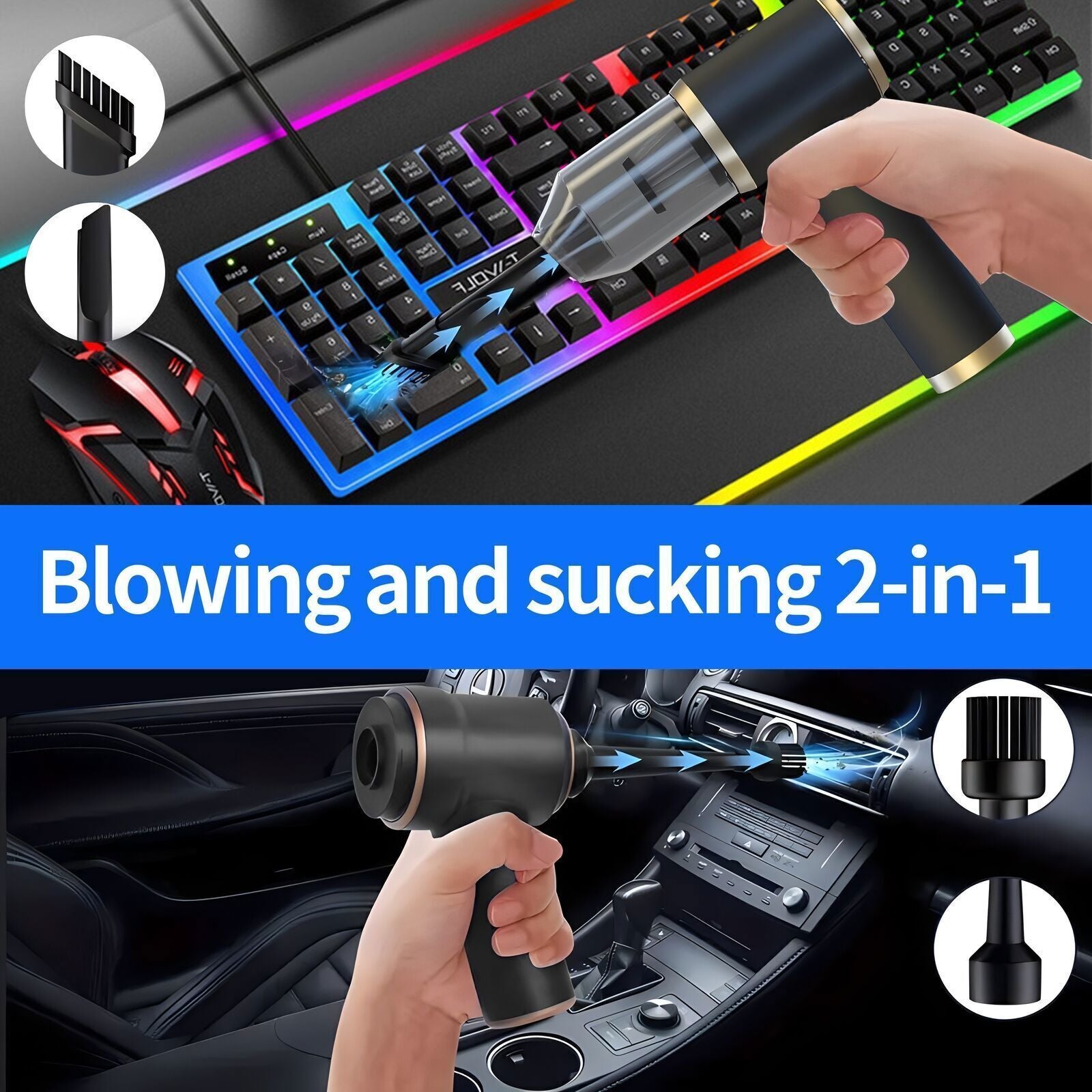 Mini 4 in 1 Upgrade Car Vacuum Cleaner Air Blower Wireless Handheld Rechargeable